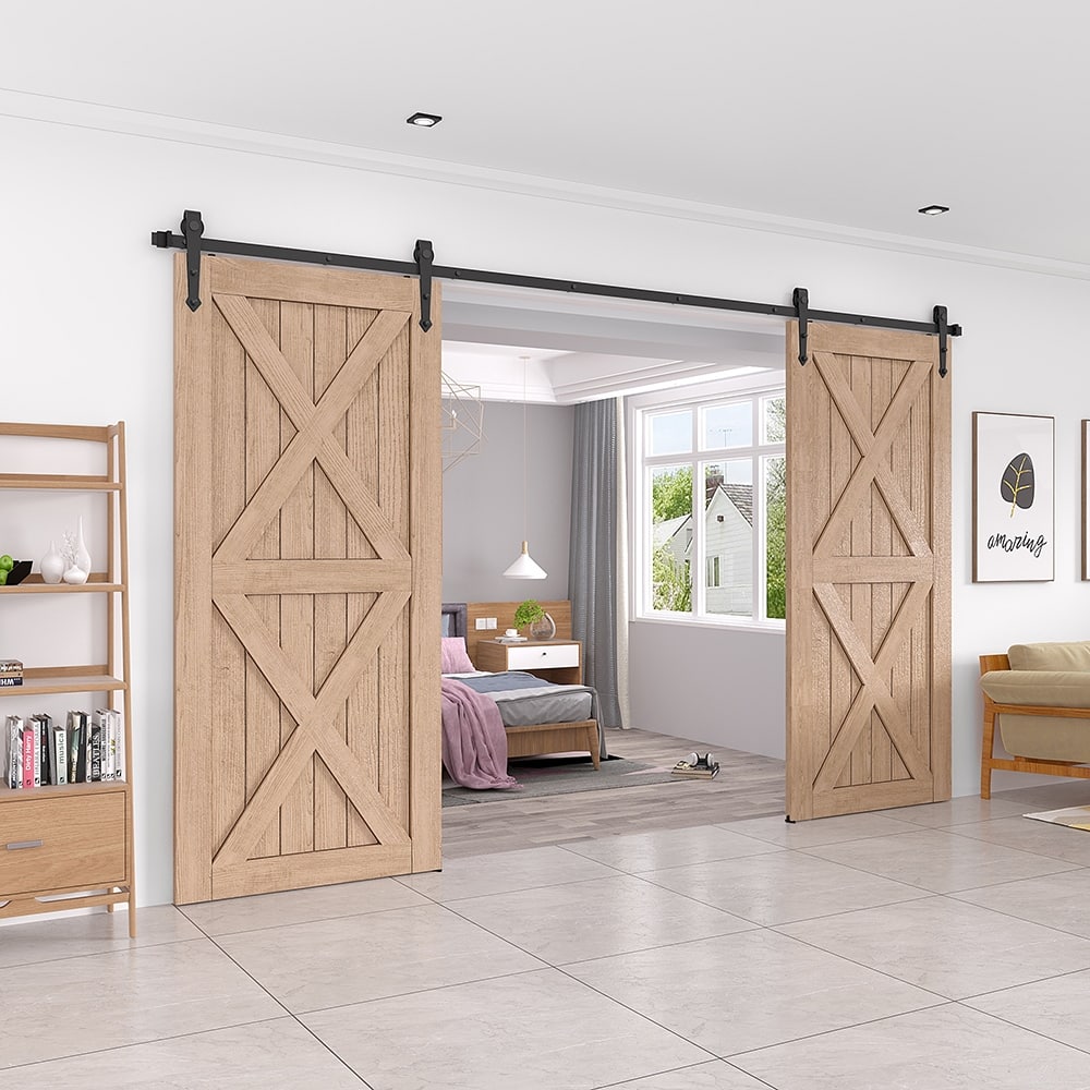 WINSOON 414 FT Sliding Barn Door Hardware Track Kit for Double Doors