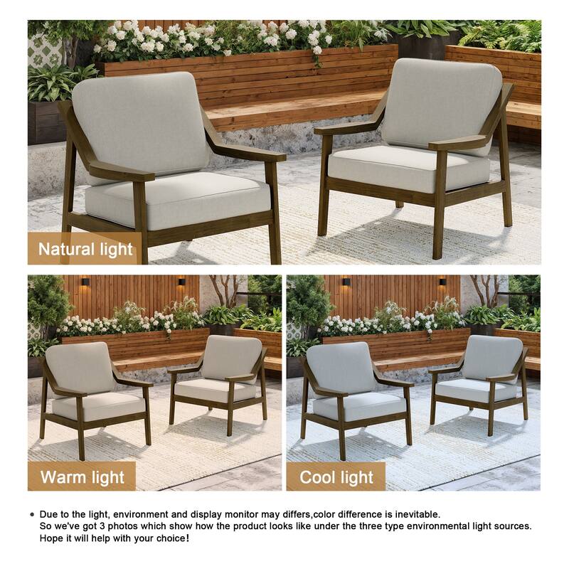Solid Wood Outdoor Arm Chair Loveseat with Cushion
