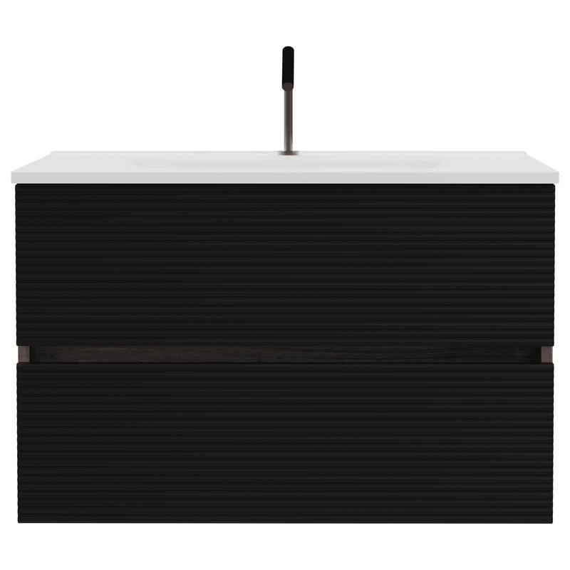 35" Modern Bathroom Vanity with Silent Soft-Closing Drawers, Eco-Friendly Natural Oak Finish