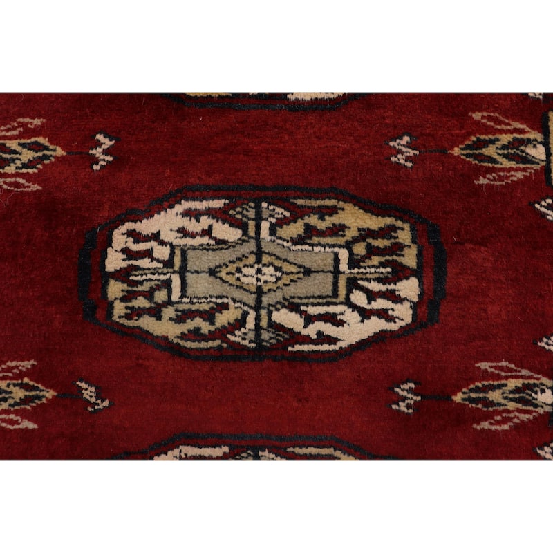 Rustic Bokhara Russo Red/Gray Hand Knotted Wool Rug - 4'0'' x 5'9''