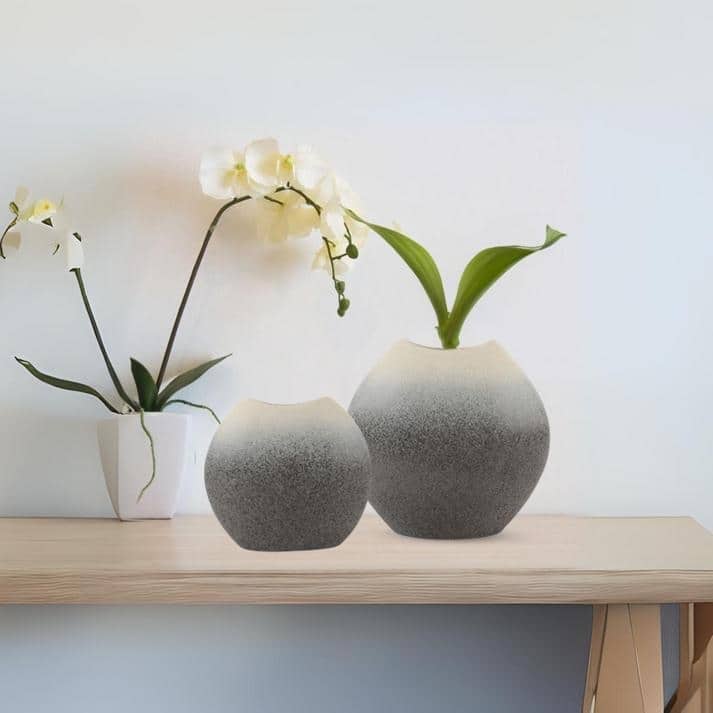 Gray Ceramic Decorative Vases, Modern Minimalist Set of Two Pieces