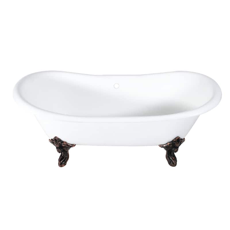 Kingston Brass Aqua Eden 72 Clawfoot Cast Iron Soaking Tub with Center