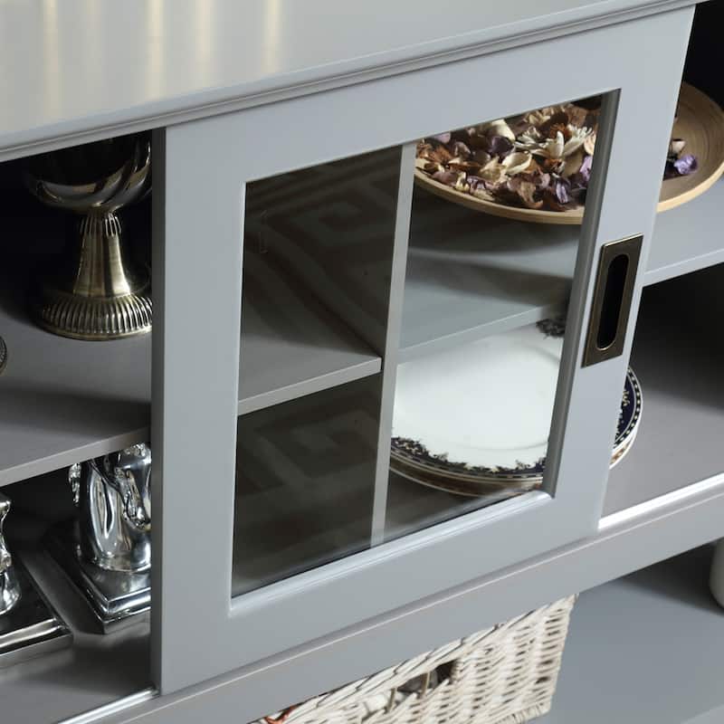 Sideboard with Tempered Glass Doors, Multifunctional Buffet Cabinet, Media Console Table with Adjustable Shelves