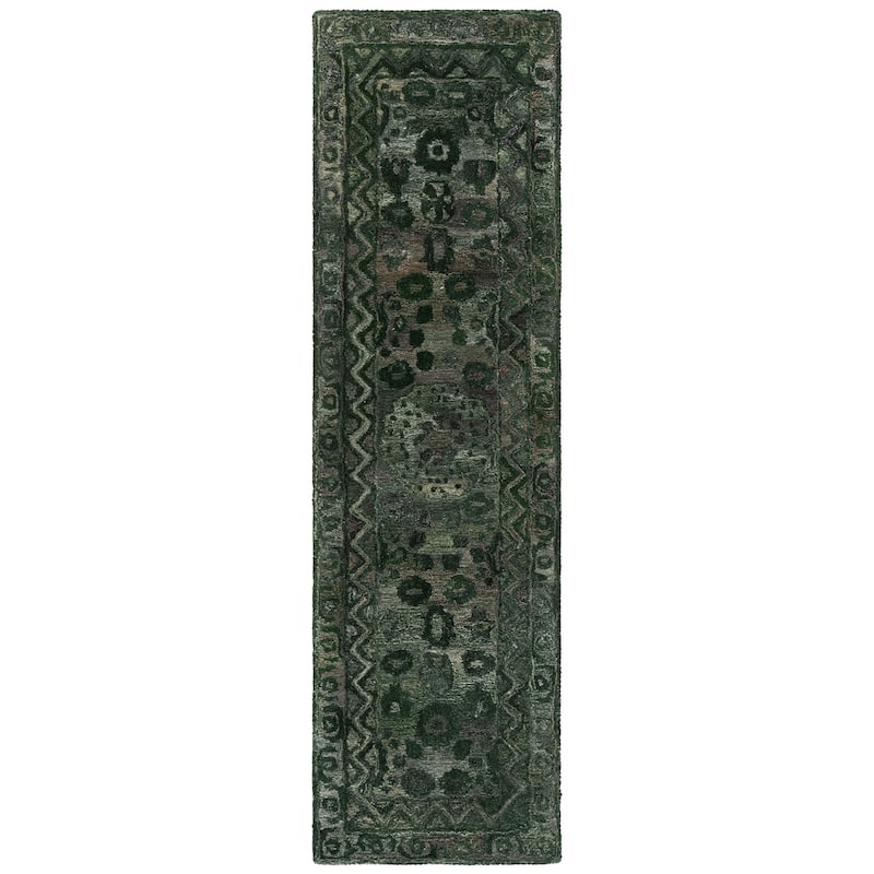SAFAVIEH Handmade Anatolia Ramzia Traditional Rug - 2'3" x 8' Runner - Dark Green/Grey