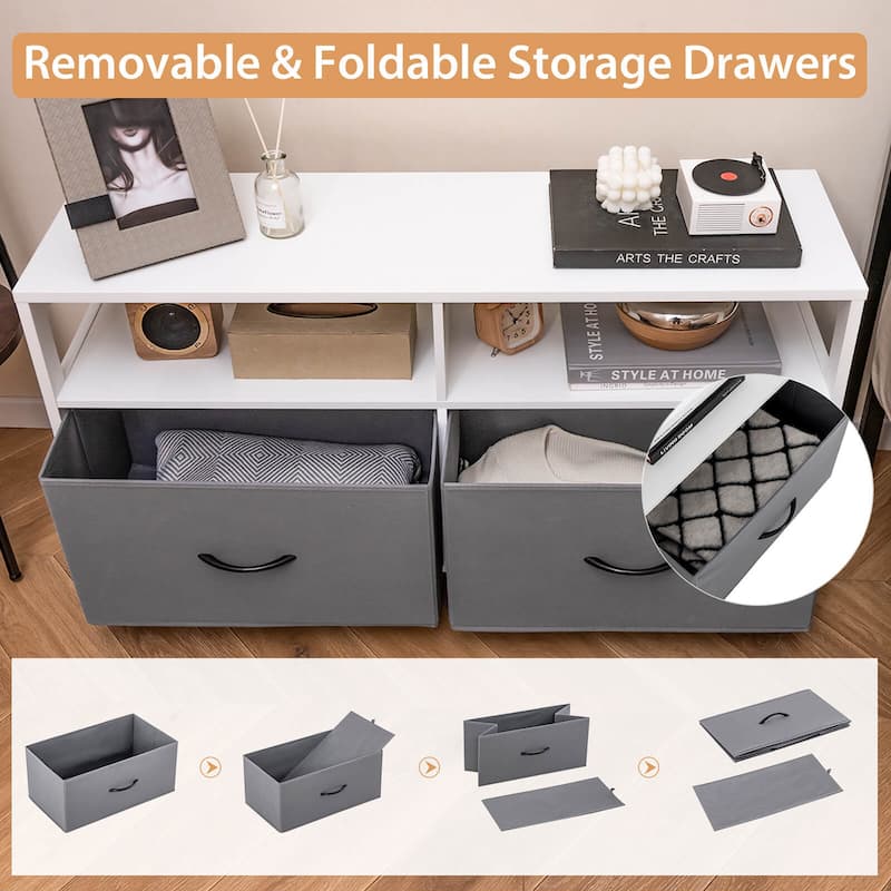 Gymax Fabric Dresser for Bedroom Chest of Drawers w/ 2 Drawers & 2