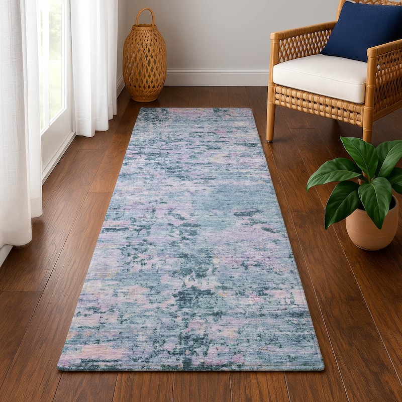 Premium Washable Super Soft Solid Abstract Mayfield Rug - Blue - 2'3" x 7'6"