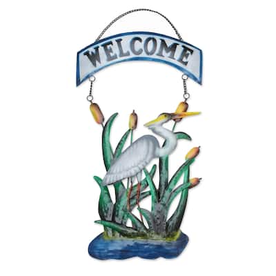 Novica Handmade Lake Greeting Iron Welcome Sign