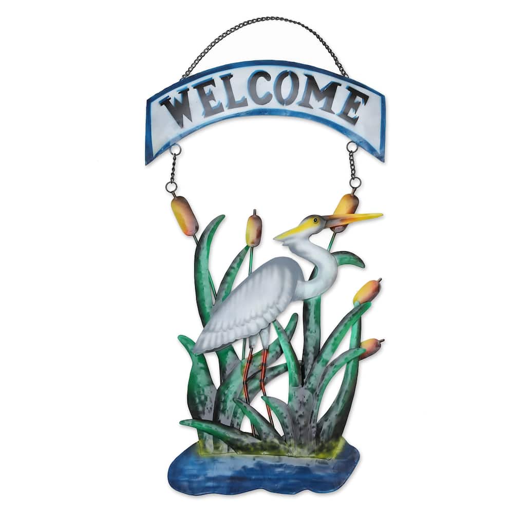Novica Handmade Lake Greeting Iron Welcome Sign