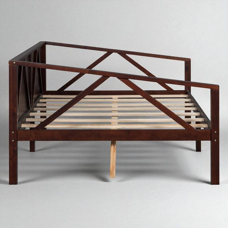 Twin/Full Size Wood Daybed Frame with Storage Space, Modern Sofa Bed with Backrest, No Box Spring Required