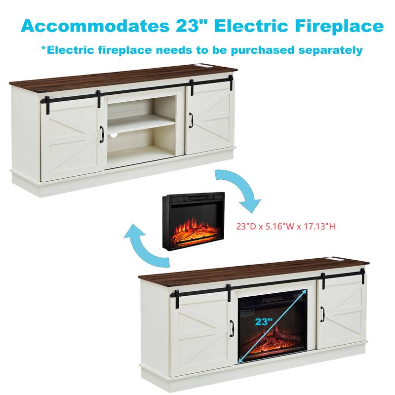 TV stand for 65/70/75-inch TVs with Outlets and a Sliding Barn Door