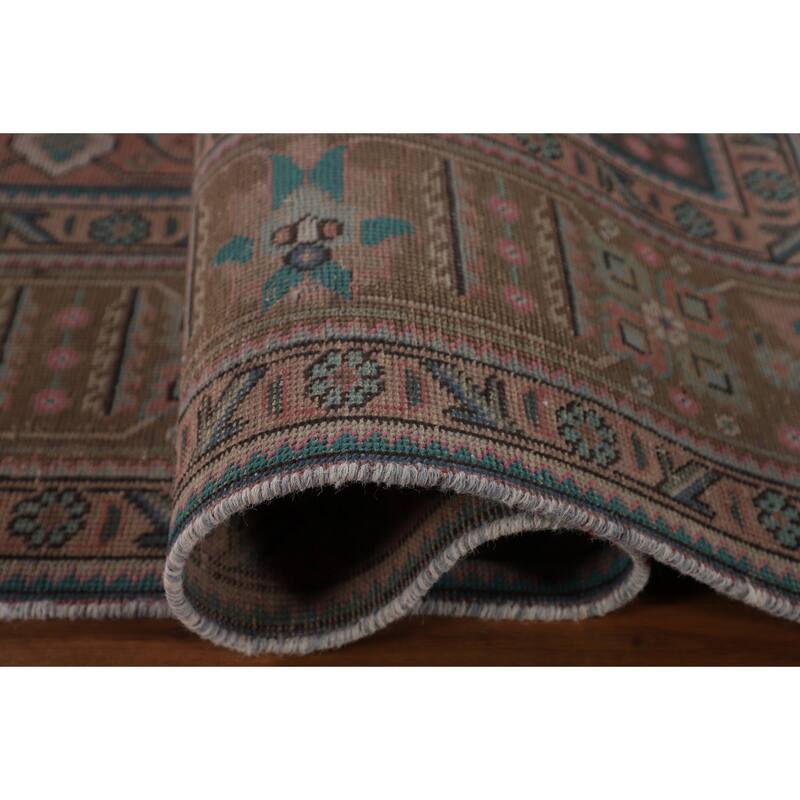 Pink Geometric Tabriz Persian Vintage Area Rug Handmade Wool Carpet - 7'10" x 11'0"