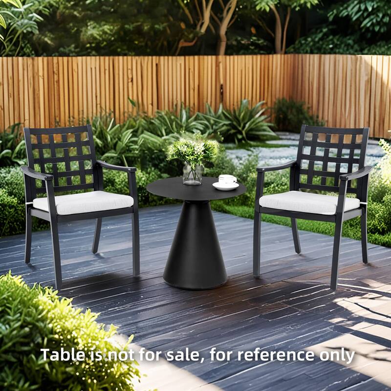 2-Piece Cast Aluminum Patio Dining Chairs - Lattice Back, Sunbrella Cushions, Ember Black - 24.05" D x 23.42" W x 35.83" H
