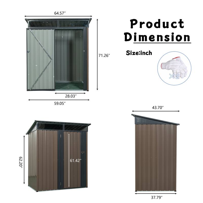 Outdoor Storage Sheds, 5ftx3ft Outdoor Storage Cabinet, Waterproof Garden Shed with Door & Lock, Small shed, Lean to