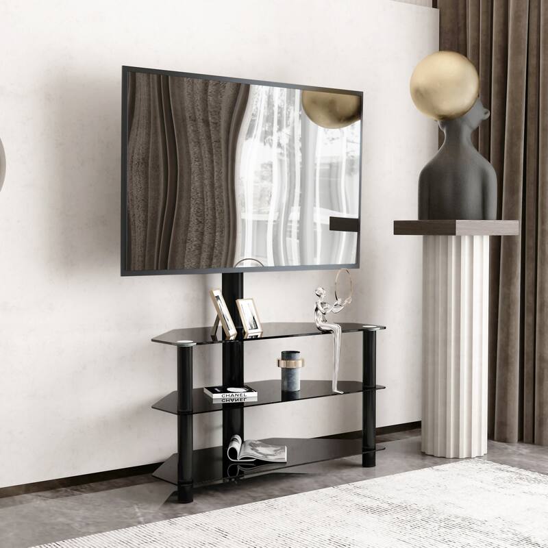 Swivel TV Stand with 3-Tier Shelves and Adjustable Height Bracket for 32-65 Inch TVs - Black