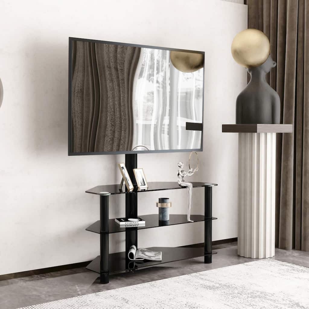Swivel TV Stand with 3-Tier Shelves and Adjustable Height Bracket for 32-65 Inch TVs