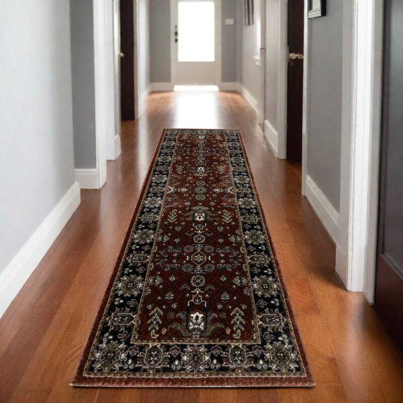 HomeRootsOriental Traditional Rectangle Area Rug - 92.52' X '26.77' X '0.47 - Red