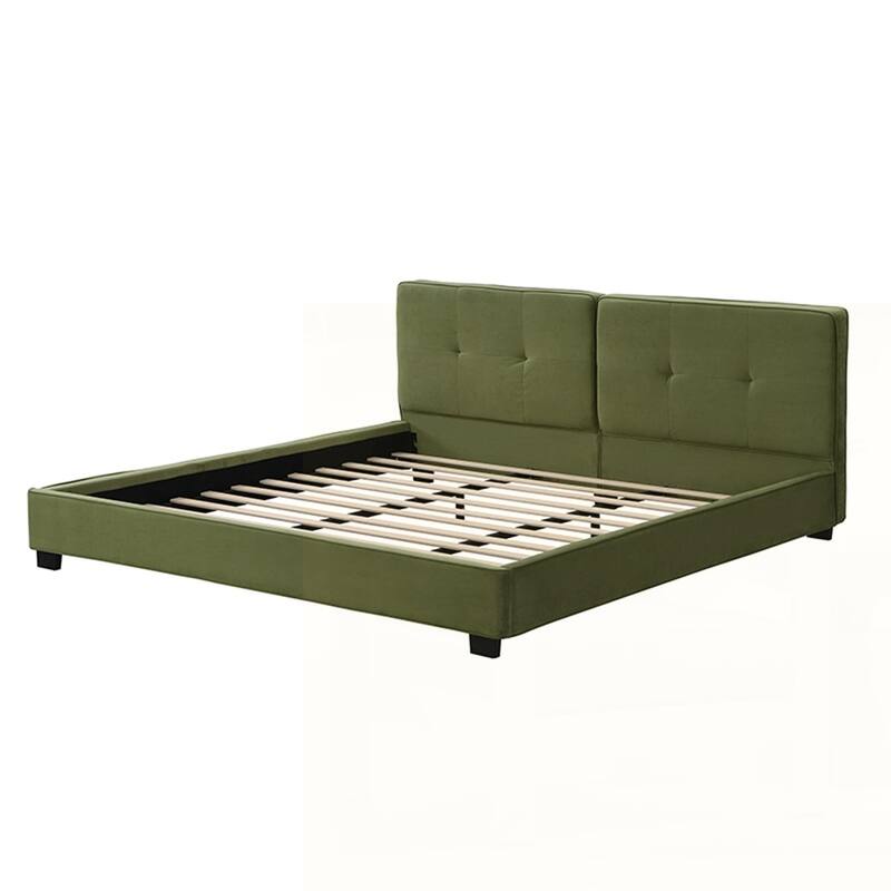 Upholstered Platform Bed with Curved Tufted Headboard