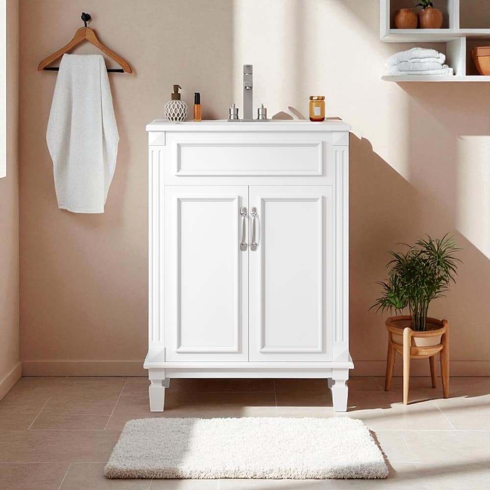 24'' Bathroom Vanity with Sink, Solid Wood Frame, Modern Storage Cabinet with 2 Soft-Close Doors & Shelf