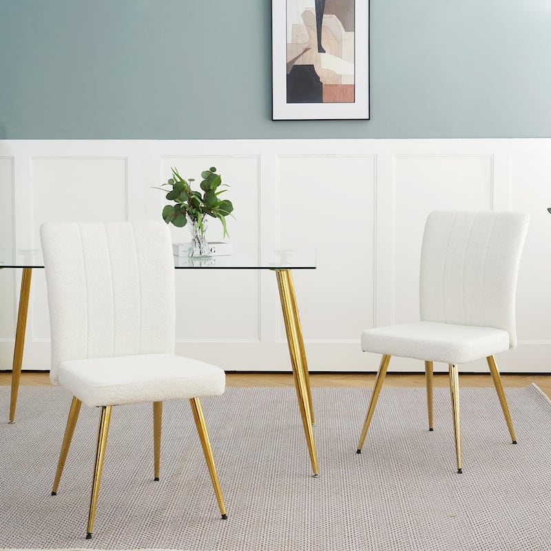 Modern White Teddy Wool Dining Chairs-Set of 4 - Beige
