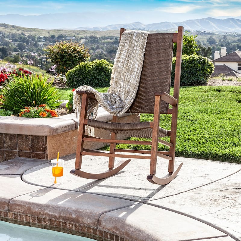 Hampton Genuine Hardwood Rocking Chair with Weather-Resistant Woven Wicker Back