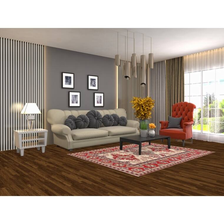 Kazak Oriental Area Rug Hand-Knotted Beige Geometric Wool Carpet - 5'1" x 6'7"