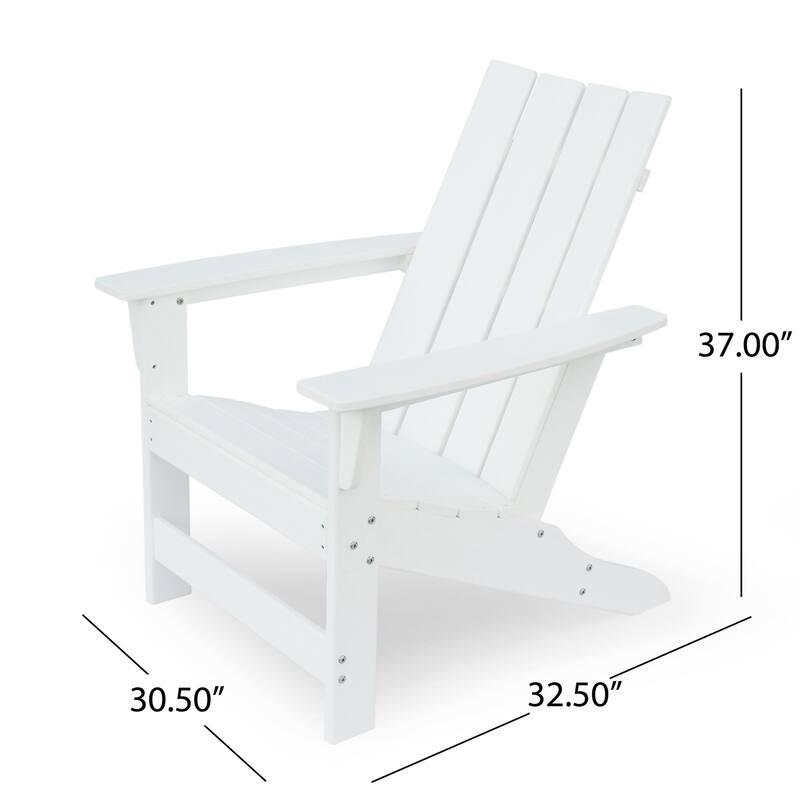 Elisa Outdoor Adirondack Chair, White Resin, Slat Panel Back and Seat
