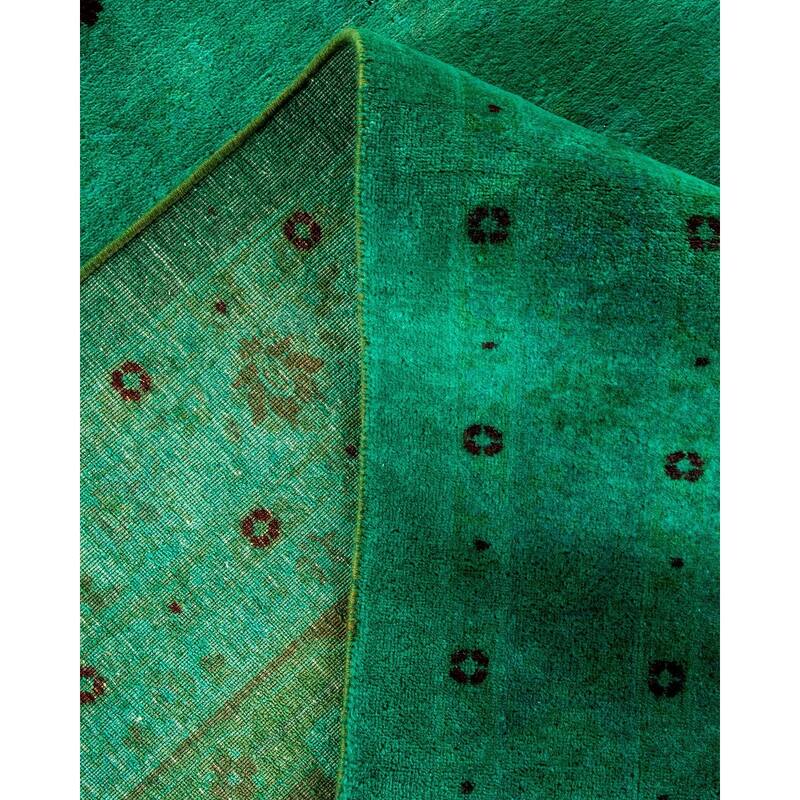 Overton Handknotted Wool Vintage Inspired Contemporary Overdyed Green Area Rug - 15' 6" x 12' 3"