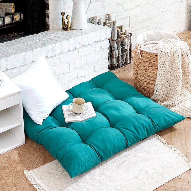 Rainha - Puffy Tufted Floor Pillow - Emerald Green