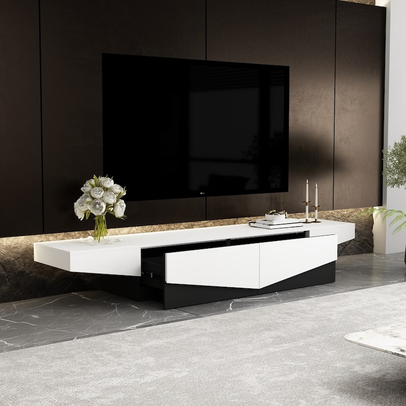 78.7" Black & White Patchwork TV Entertainment Center with 2 Drawers - 78.7"W