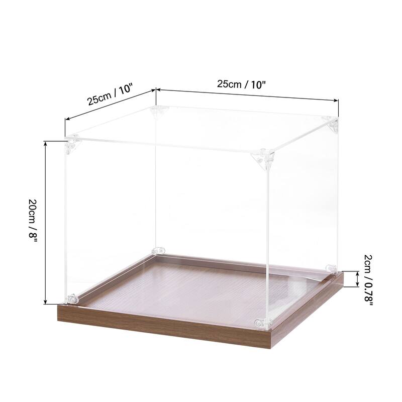 Acrylic Display Case, Display Box Assemble Dustproof Storage Organizer - Clear, Walnut color - 10"x10"x8"