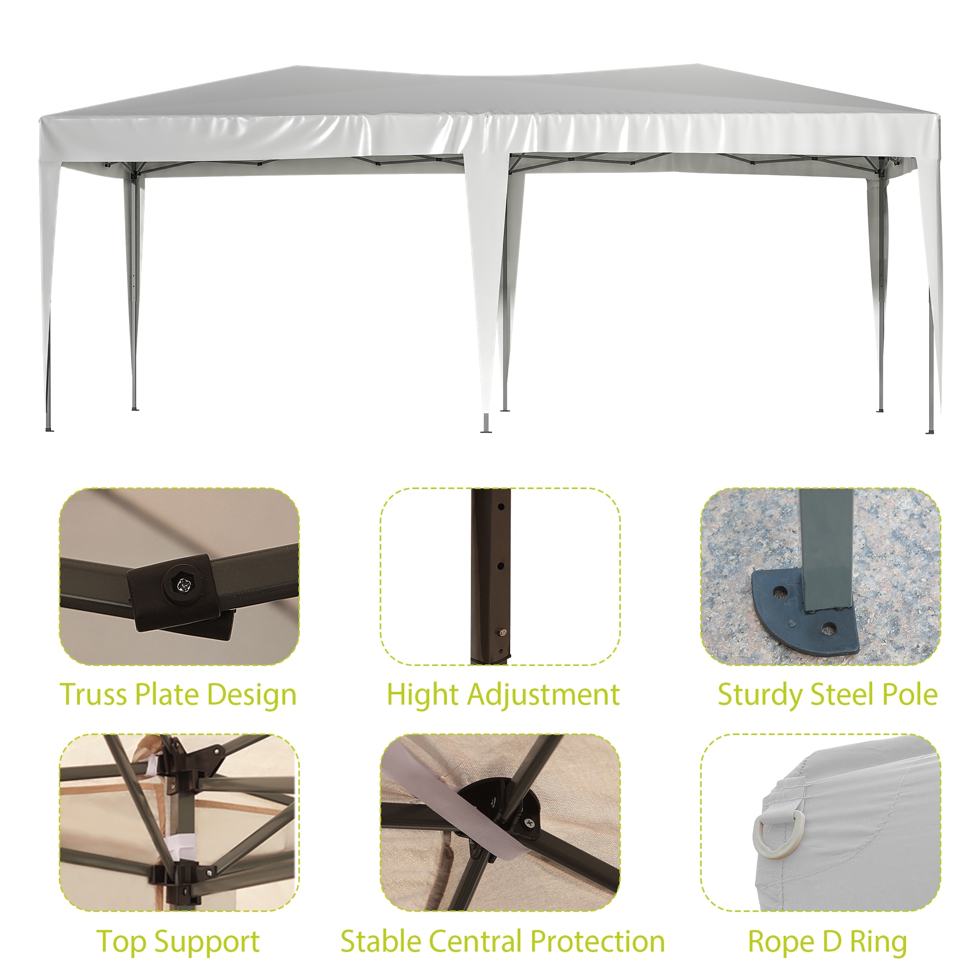 Event Shelter Gazebo Canopy with 6 Removable Side Walls for Weddings Picnic White