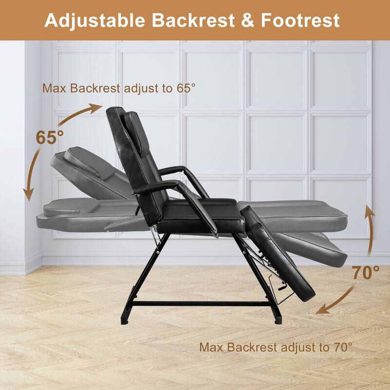 73" Adjustable Beauty Salon Spa Massage Bed Tattoo Chair with stool Black