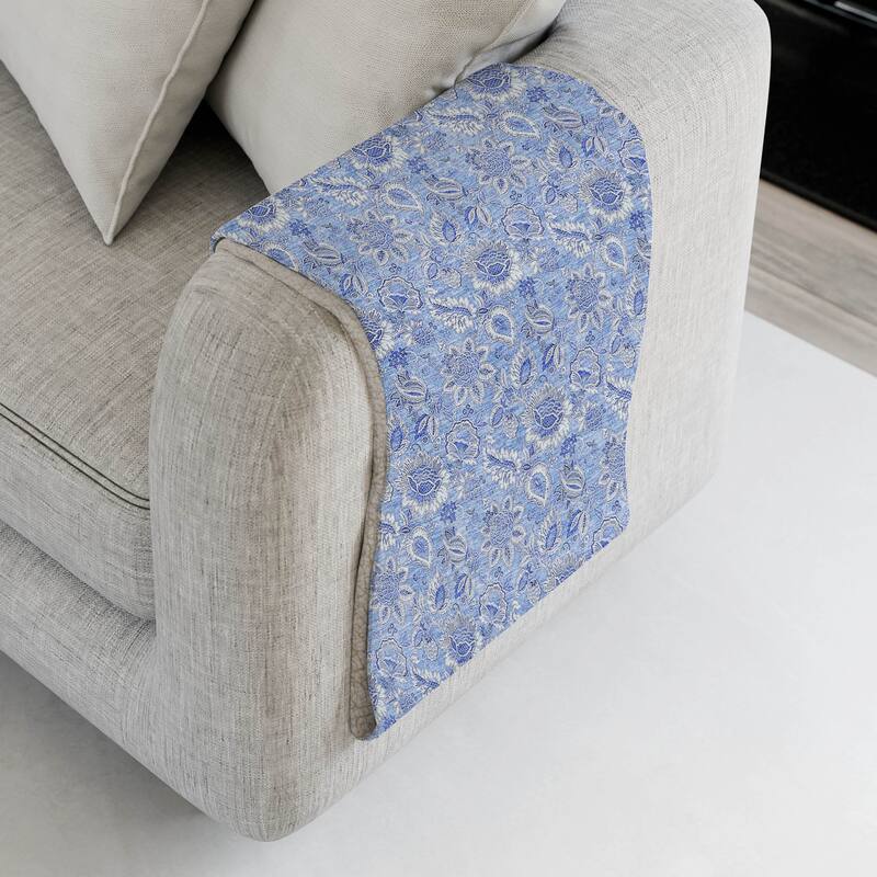 Premium Machine Washable Floral Sherpa Throw Blanket - Blue - 4'2" x 5'10"