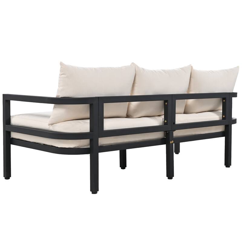 Patio Furniture Set, 5 Pcs Outdoor Steel Sofa Set, All-Weather Conversation Set with Coffee Table and 2 Single Chairs
