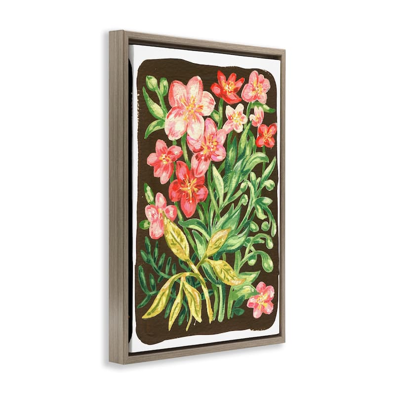 Stupell Garden Flowers on Brown Framed Floater Canvas Wall Art Design By Hannah Moren