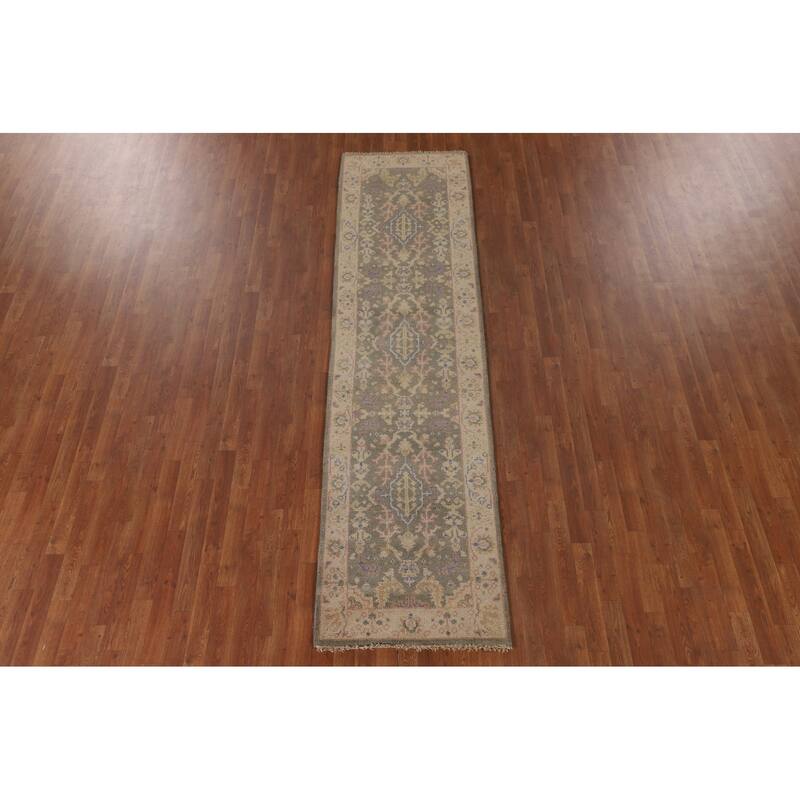 Earth Tone Transitional Oushak Runner Rug Handmade Wool Carpet - 2'7"x 10'0"