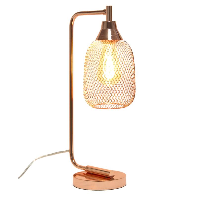 Industrial Style Desk Lamp with Wire Shade - 19" - Rose Gold