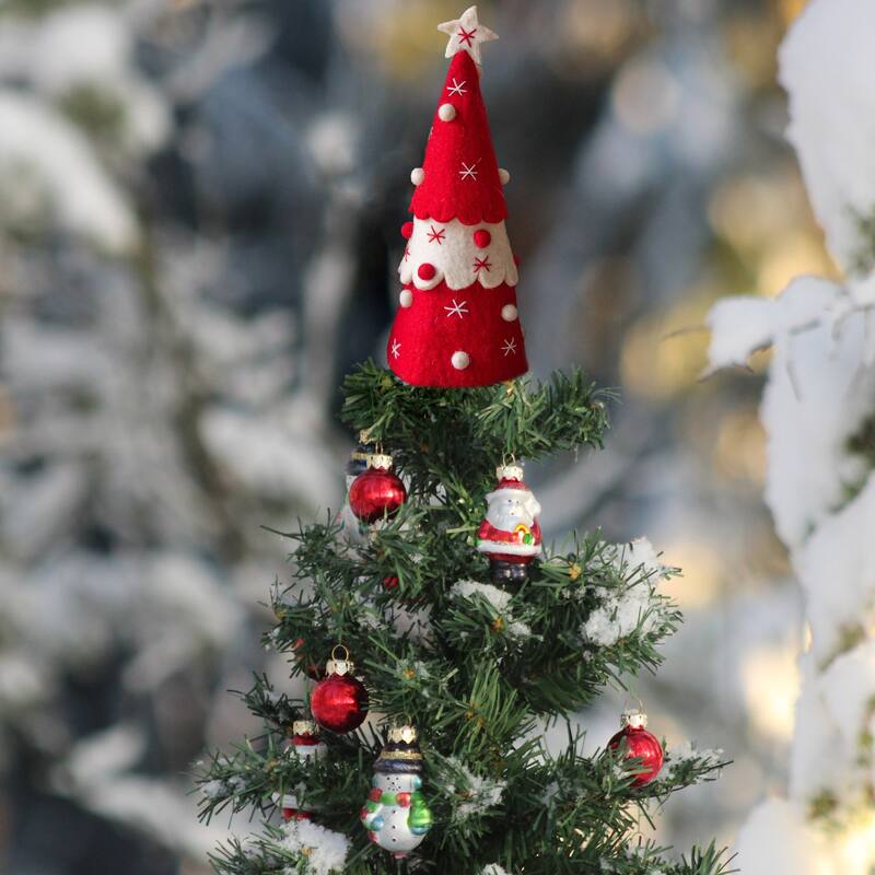 Handmade Felt Christmas Tree Topper or Tabletop Decor, Set of 3 Red