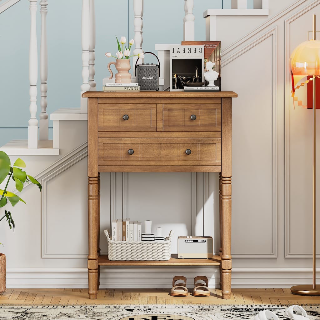 Narrow Console Table, Slim Sofa Table with Three Storage Drawers and Bottom Shelf