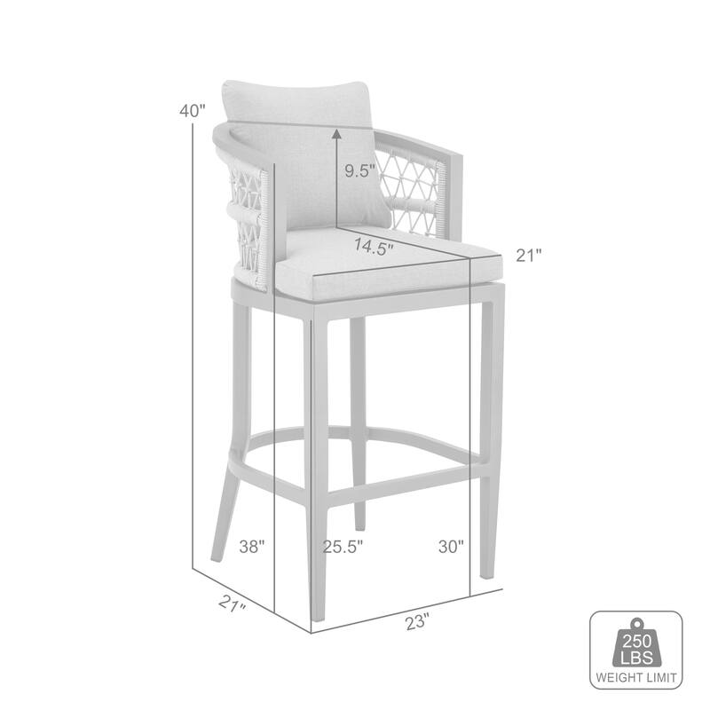 Zella Outdoor Patio Bar Stool in Aluminum with Rope and Cushions