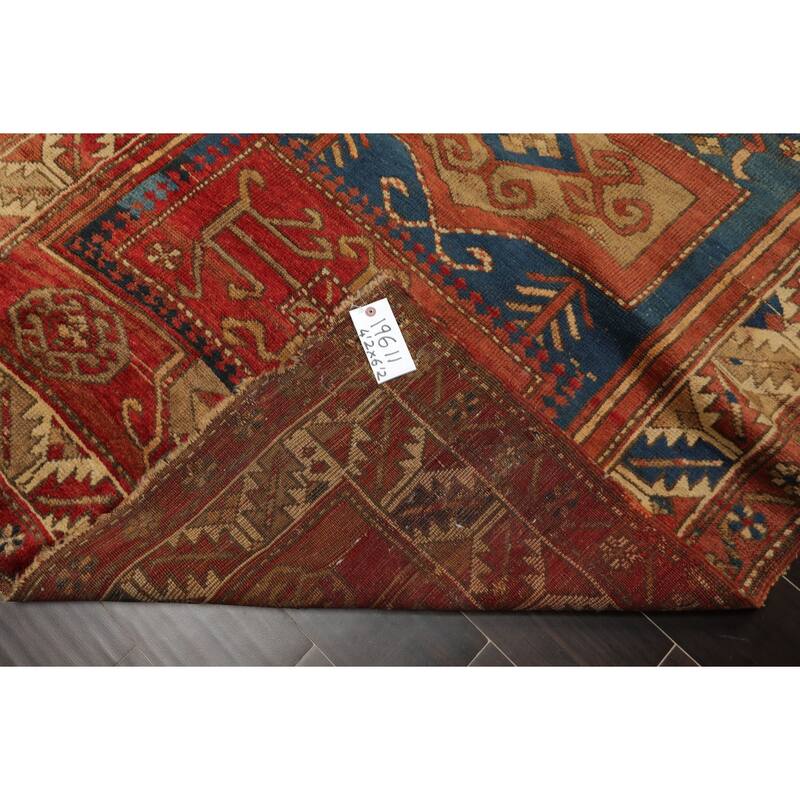 Antique Kazak Traditional Geometric 4'2''x6'2'' Hand Knotted Wool Rose Rug - 4' 2'' x 6' 2''