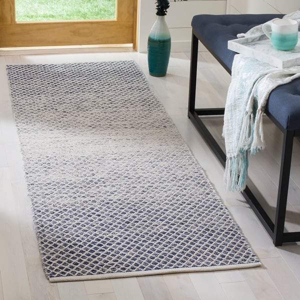 slide 2 of 5, SAFAVIEH Handmade Flatweave Montauk Geert Cotton Rug 2'3" x 10' Runner - Navy/Ivory - Runner