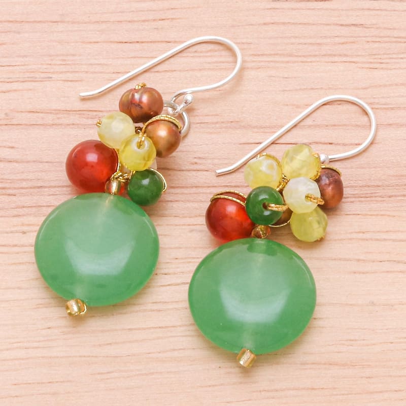 NOVICA Sterling Silver 'Joy' Multi-gemstone Pearl Earrings 4 mm