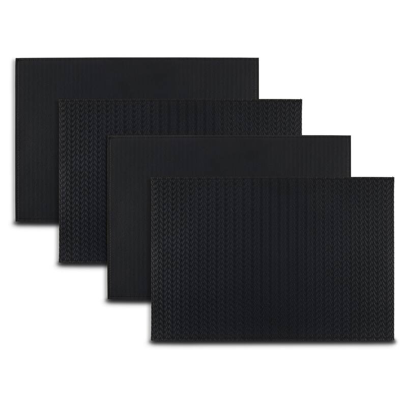 Dainty Home Hudson Premium Vegan Leather Reversible 2 Pattern Rectangular Placemat Set Of 4 - Black