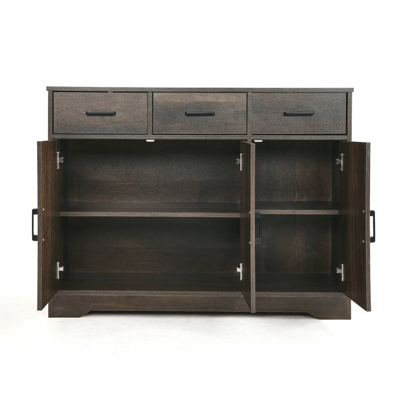 Barn Door Buffets Storage Cabinet Sideboards with 3 Drawers