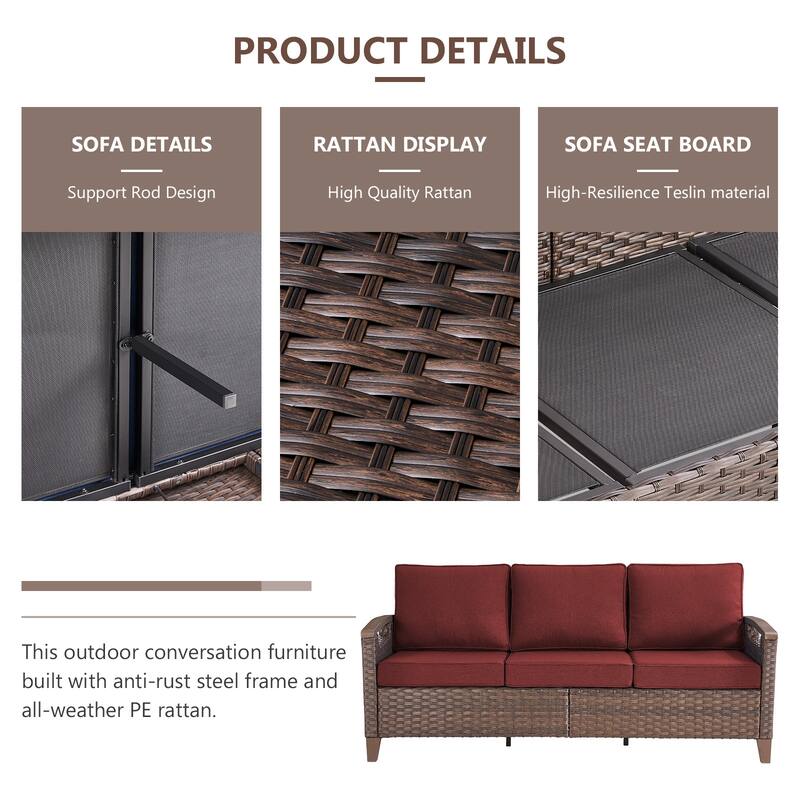 Gymojoy 74'' 3-Seat Outdoor Durable Patio Sofa with Water-Resistant Olefin Fabric Cushions