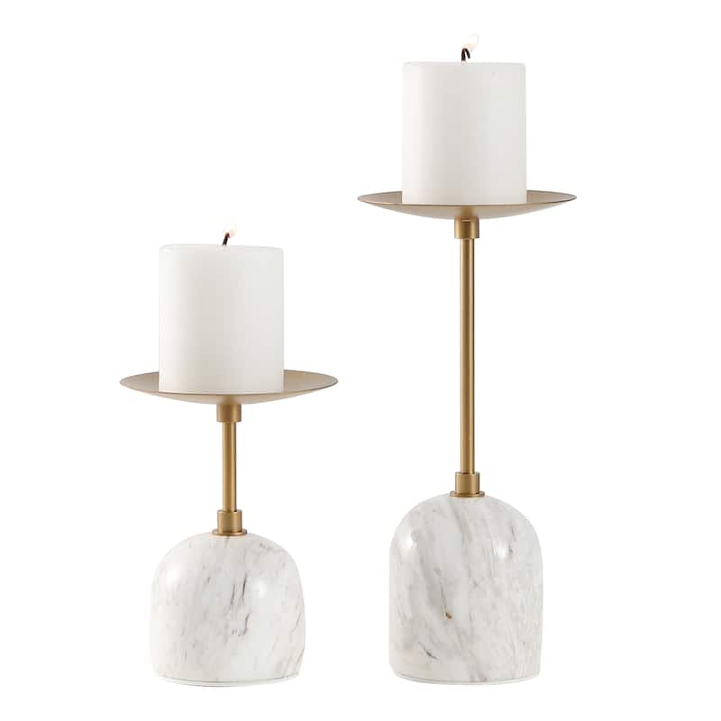 SAFAVIEH Home Hara White Gold Marble& Metal Candle Holder (Set of 2)