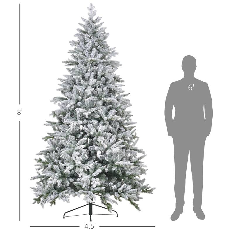 7FT/8FT Snow Flocked Christmas Tree with Realistic Branch Tips and Metal Stand