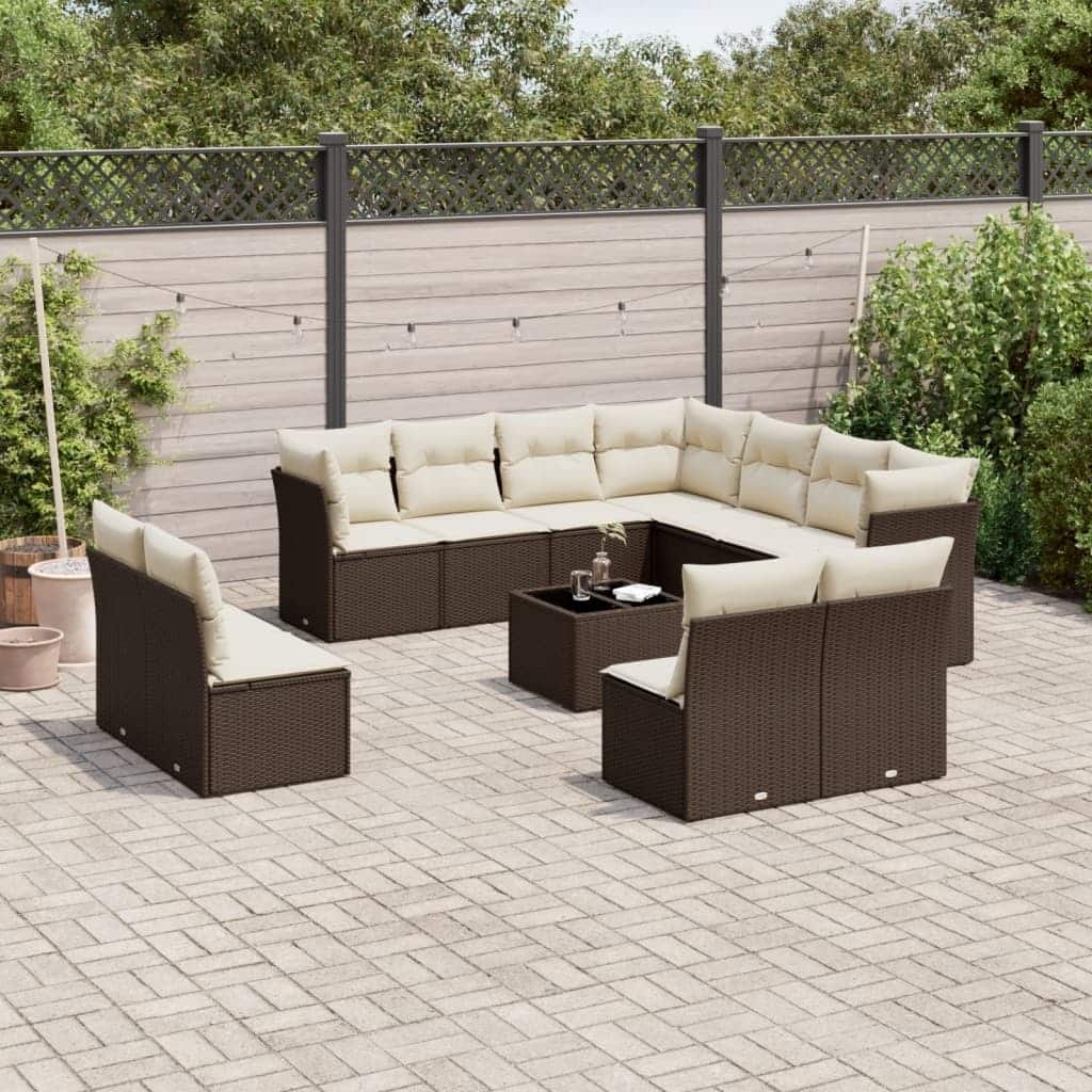 vidaXL Garden Sofa Set Brown PE rattan, tempered glass, powder-coated steel - 21.7 x 21.7 x 14.6