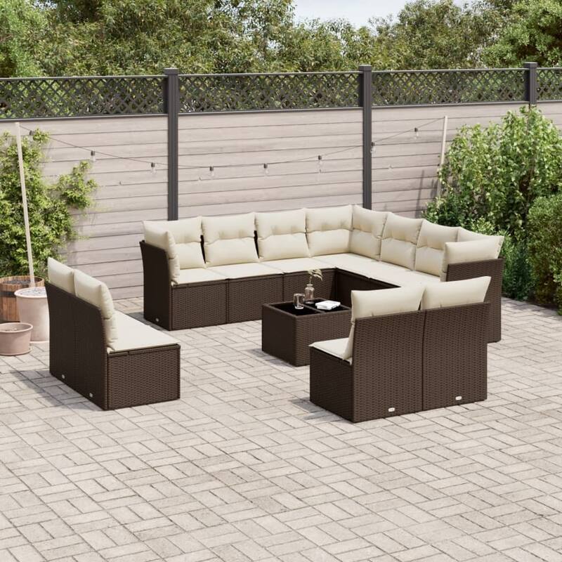 vidaXL Garden Sofa Set Brown PE rattan, tempered glass, powder-coated steel - 21.7 x 21.7 x 14.6